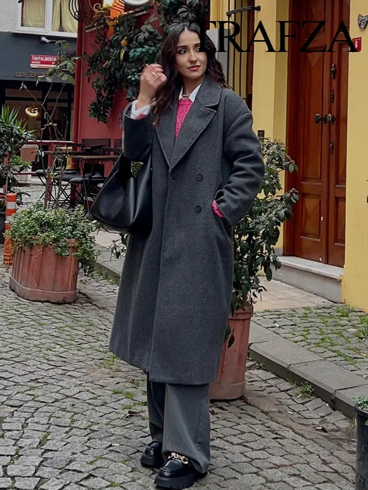 Double-Breasted Long Wool Coat