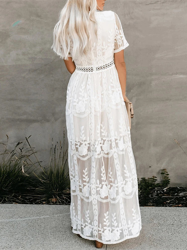 Embroidery Boho Lace Maxi Dress