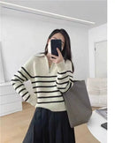 Half Zipper Striped Pure Cashmere Pullover