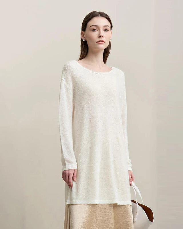 Stylish Round Neck Off-Shoulder Tie Sweater