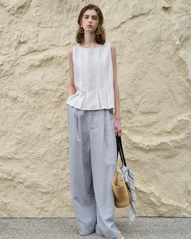 Linen Sleeveless Pleated Fashion Vest