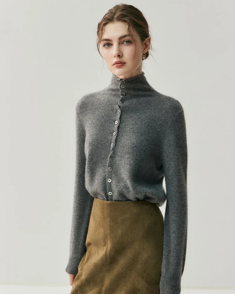 Cashmere Reversible Turtleneck Cardigan Sweater