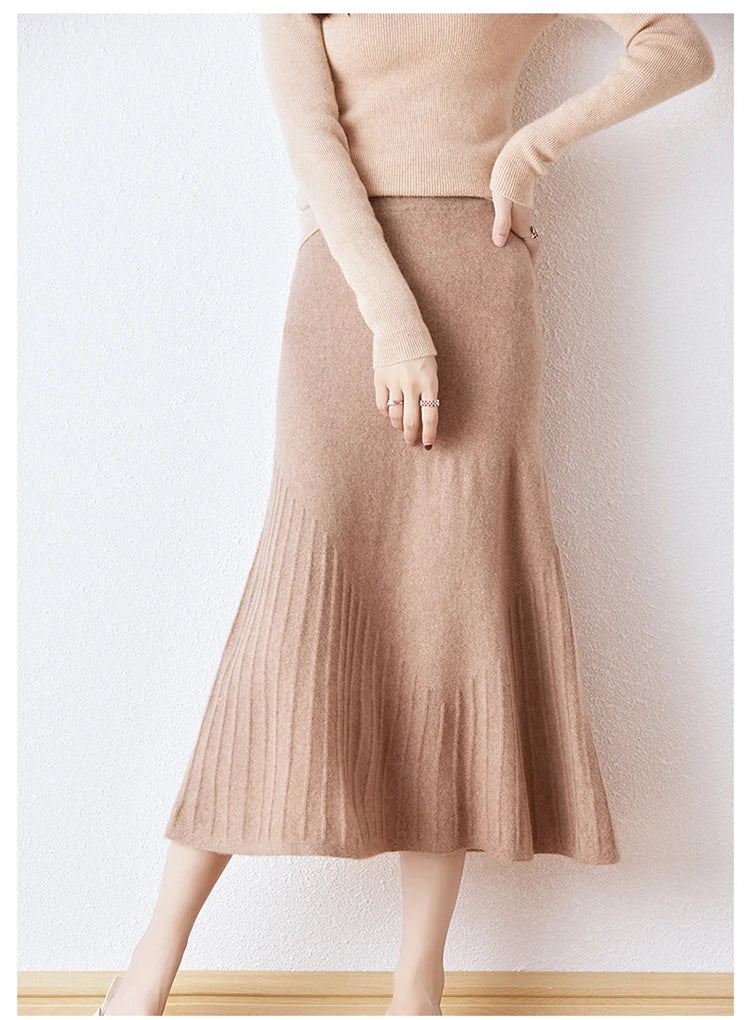 Wool Knitted High Waist A-Line Skirt