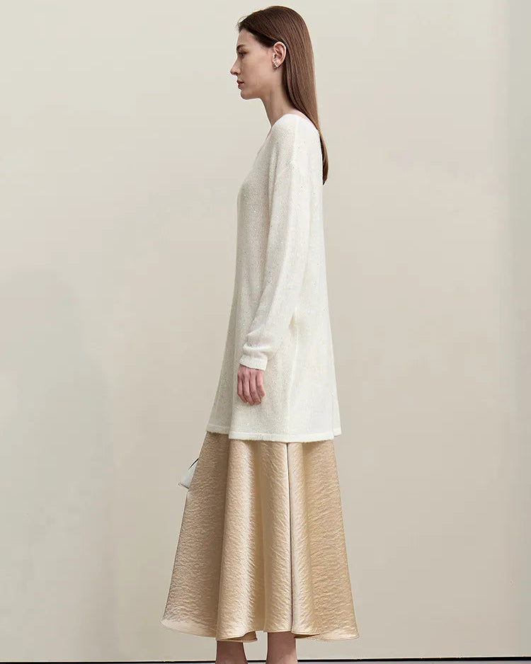 Stylish Round Neck Off-Shoulder Tie Sweater