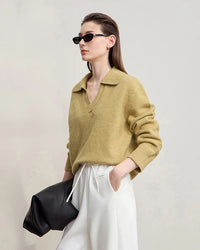 Solid Color Loose V-Neck Long-Sleeved Sweater
