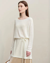 Stylish Round Neck Off-Shoulder Tie Sweater