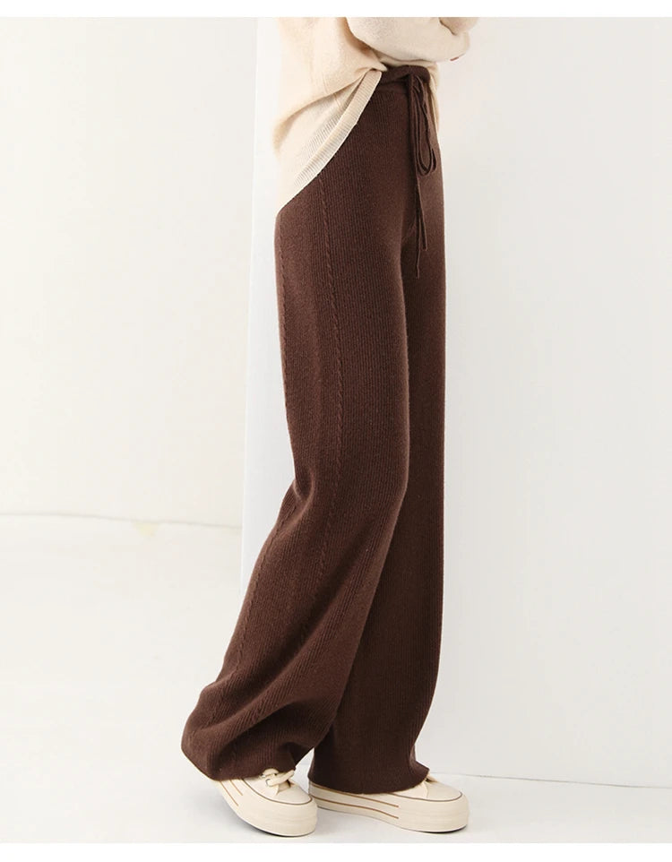 100% Wool Knitted Straight Leg Pants