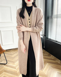 Loose-Fitting Long Wool Cardigan Sweater