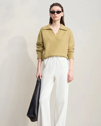 Solid Color Loose V-Neck Long-Sleeved Sweater