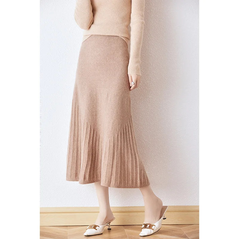 Wool Knitted High Waist A-Line Skirt