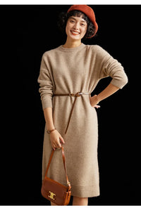 Round-Neck 100% Cashmere Knitted Dress