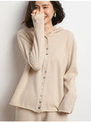 100% Cashmere Knitted Hooded Cardigan