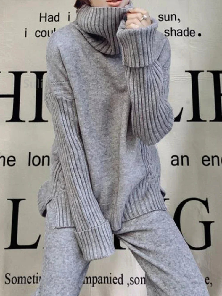 Oversized Turtleneck Sweater And Wide-Leg Trousers Set