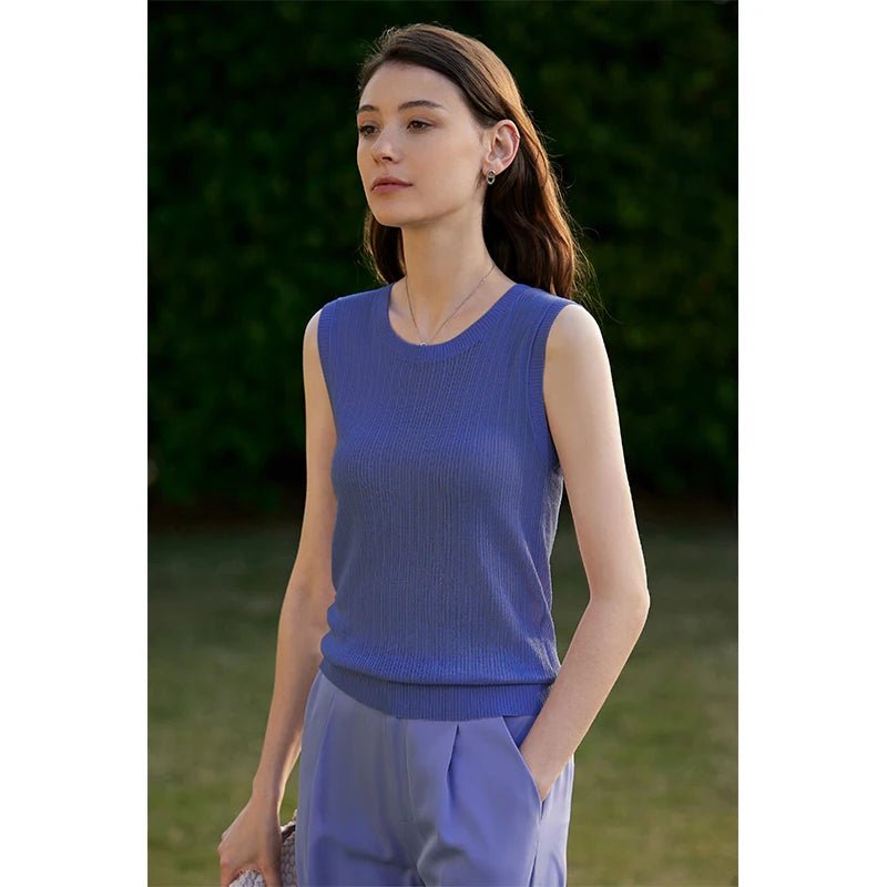 Sleeveless O Neck Knitted Camisole&Vest