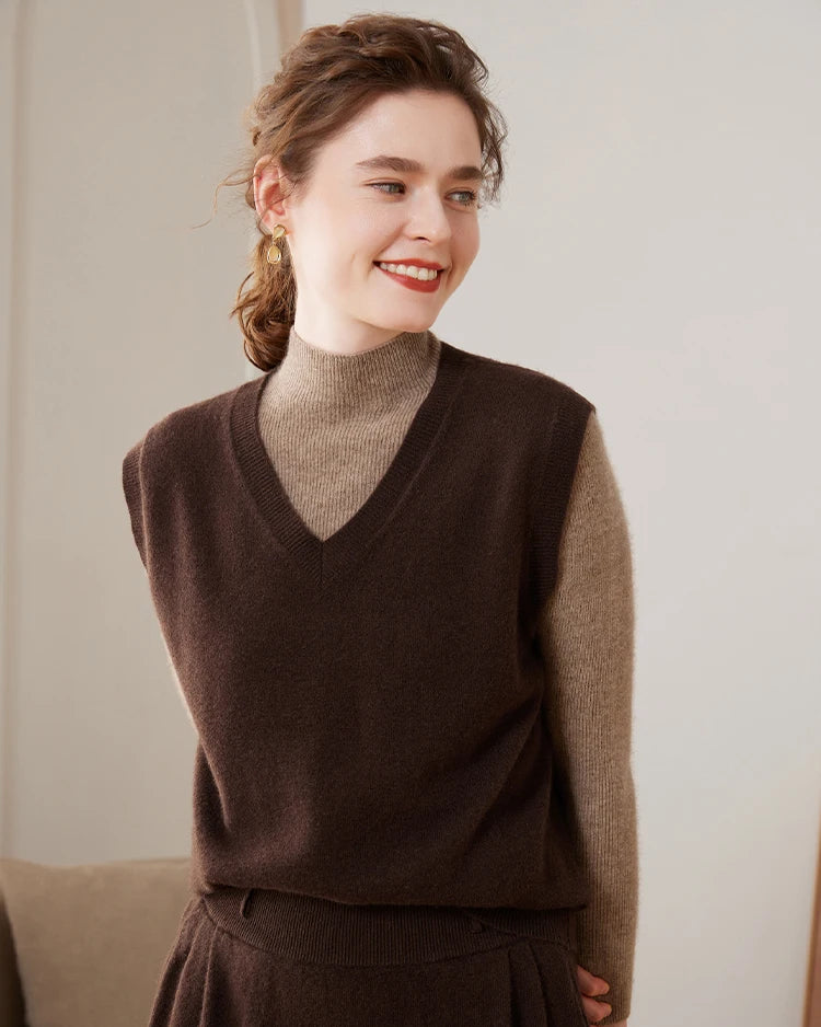 Simple Cashmere V-Neck Sleeveless Vest