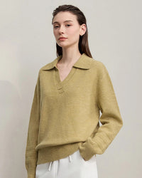 Solid Color Loose V-Neck Long-Sleeved Sweater