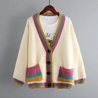 Colorful V-Neck Knitted Short Cardigan