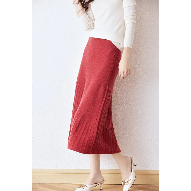 Wool Knitted High Waist A-Line Skirt