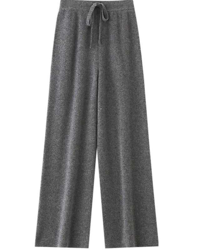 Wool Casual Drawstring Stretch Wide-Leg Pants