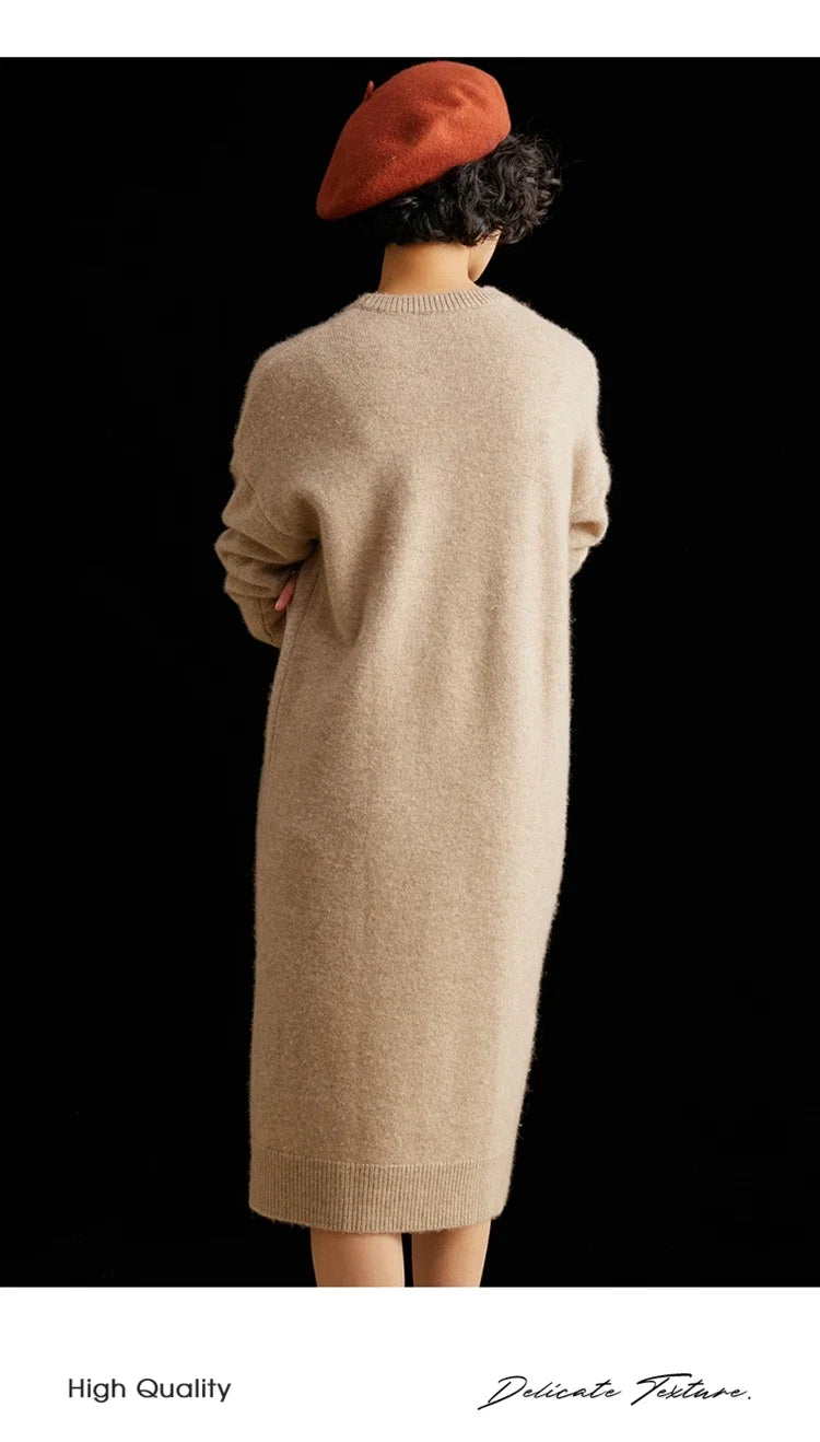 Round-Neck 100% Cashmere Knitted Dress