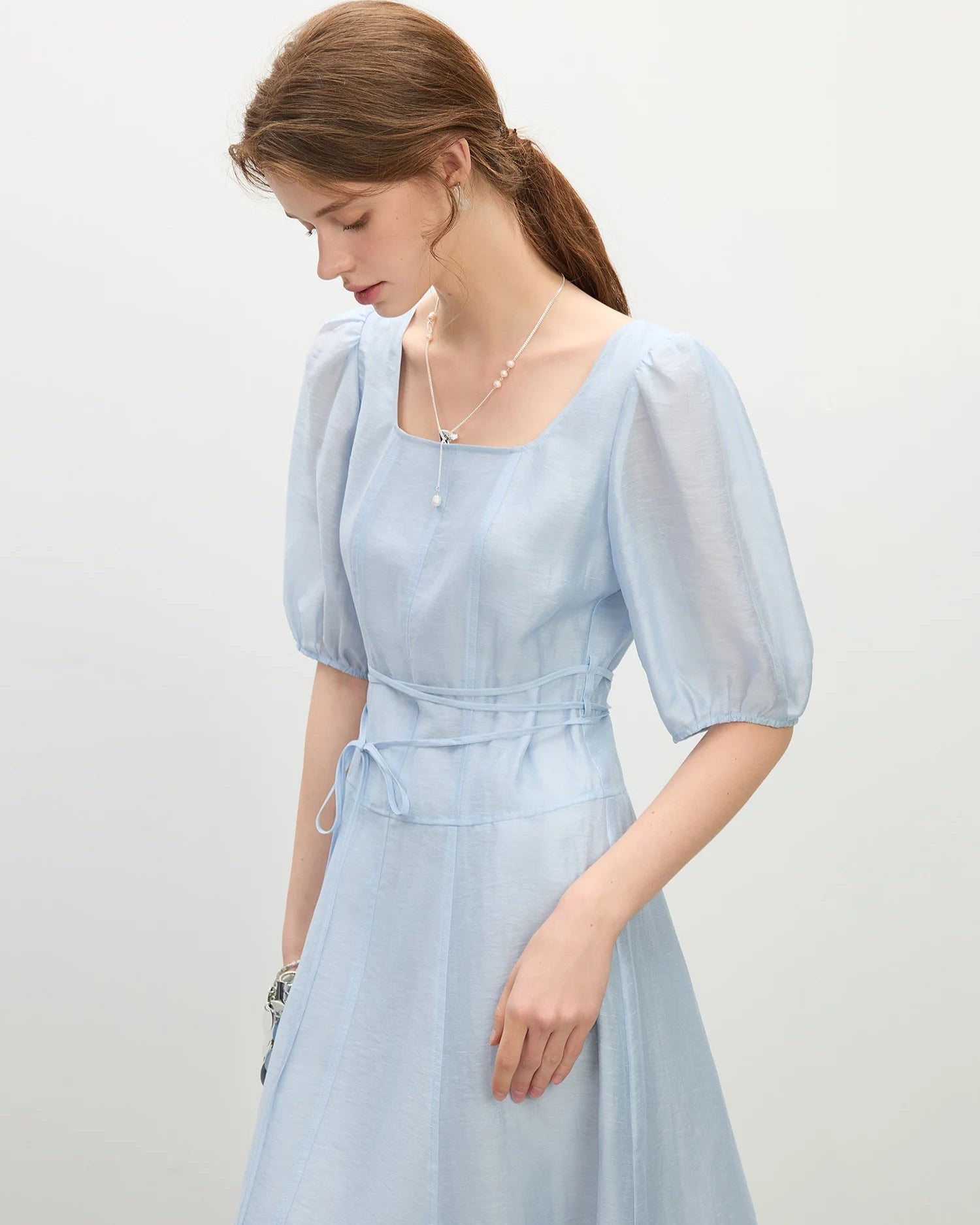 Puff Sleeve Square Neck French Style Dress