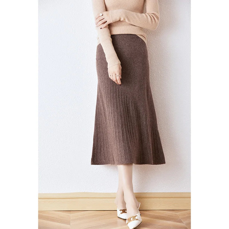 Wool Knitted High Waist A-Line Skirt