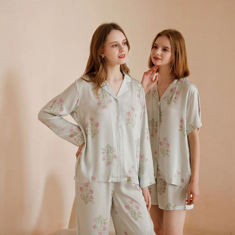 Flower Printed Satin Pajama Set