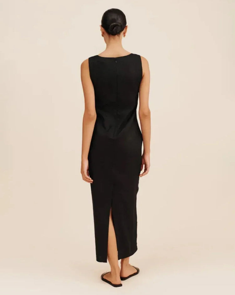 Cotton And Linen Square Neck Wide Shoulder Strap Dress