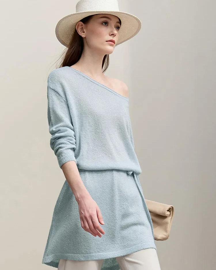 Stylish Round Neck Off-Shoulder Tie Sweater