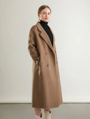 Classic Double-Breasted 100% Wool Long Coat