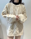 Diamond-Patterned Mid-Length Oversized Sweater