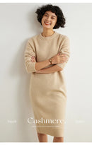 Round-Neck 100% Cashmere Knitted Dress