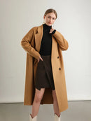 Classic Double-Breasted 100% Wool Long Coat