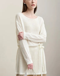 Stylish Round Neck Off-Shoulder Tie Sweater