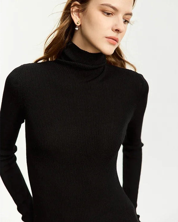 Simple Slim-Fitting Wool Turtleneck Sweater