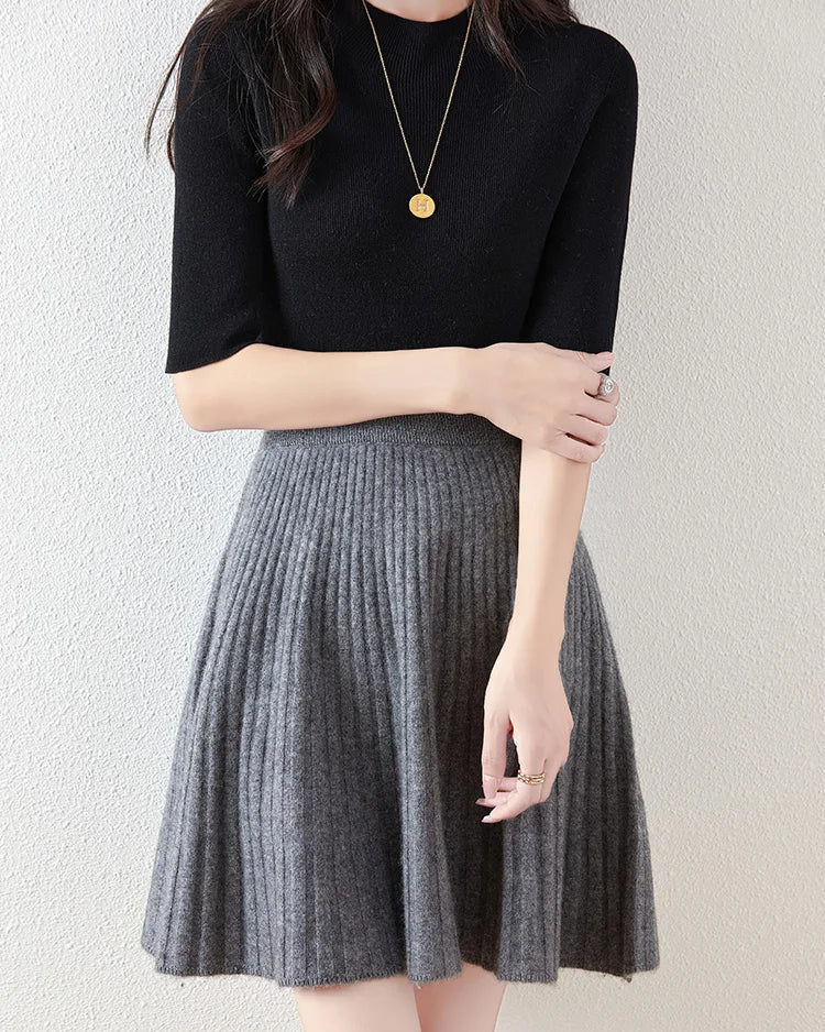 Wavy High-Waisted Sweet Knit Wool Mini Skirt