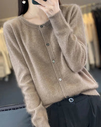 Mink Cashmere Crew Neck Loose Cardigan Sweater