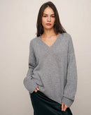Loose-Fitting Wool Knit V-Neck Sweater