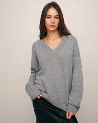 Loose-Fitting Wool Knit V-Neck Sweater