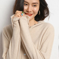 100% Cashmere Knitted Hooded Cardigan