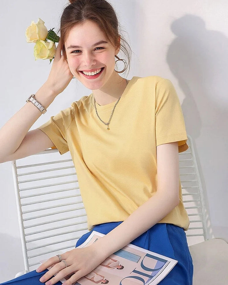 Women's Solid-Color Crew-Neck T-Shirt