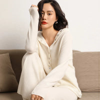 100% Cashmere Knitted Hooded Cardigan