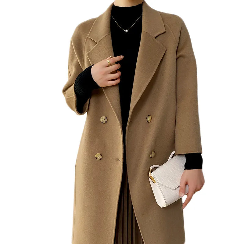 Double Breasted Pure Wool Long Coat