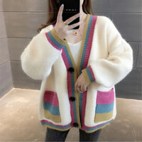 Colorful V-Neck Knitted Short Cardigan