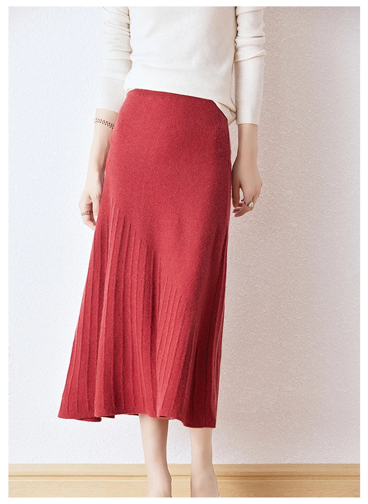 Wool Knitted High Waist A-Line Skirt