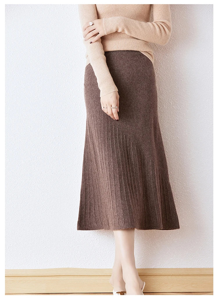 Wool Knitted High Waist A-Line Skirt