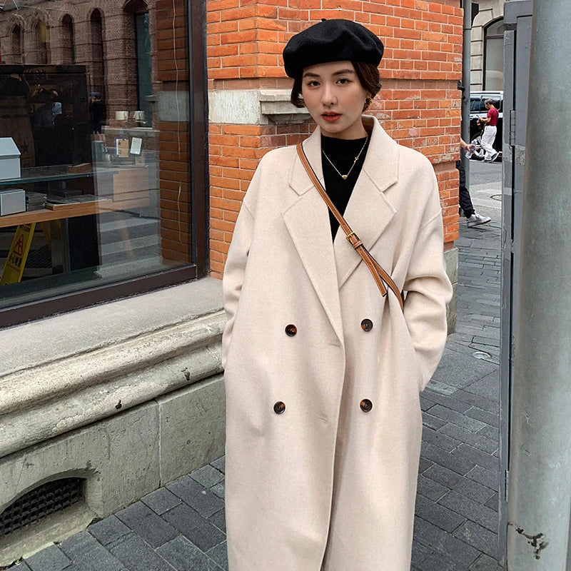 Double-Breasted 100% Wool Long Coat