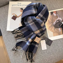 Checked 100% Wool Scarf With Fringed