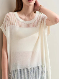 Hollow Out Round Neck Tops