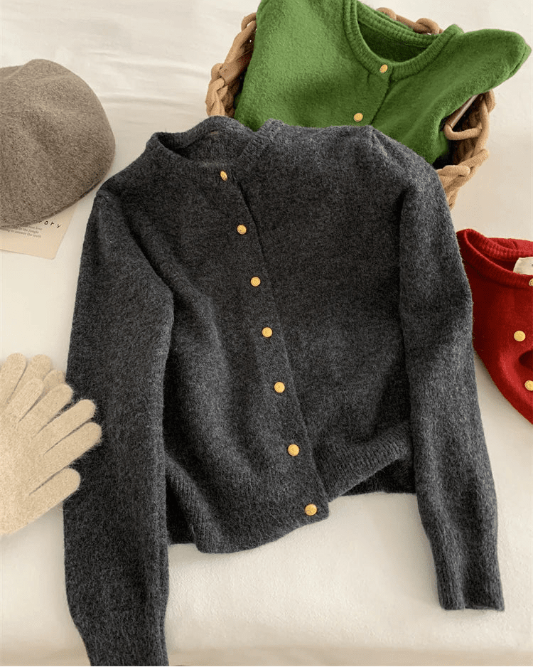 Casual Long-Sleeved Round-Neck Cardigan Sweater